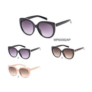 Sunglasses Women's Black Polycarbonate Block 100% UV Gold Trim Cat Eye Shades